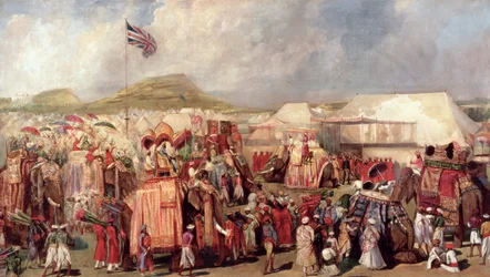 Einheimische Prinzen kommen ins Lager für die Kaiserliche Versammlung in Delhi, 1877